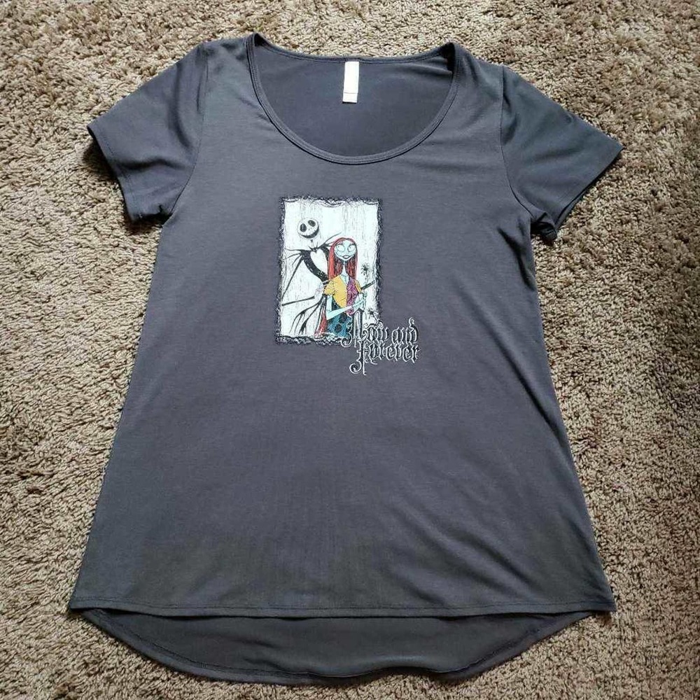 Jack Skellington And Sally LuLaRoe Womens Classic T-Shirt Gray Stretch Tee XS